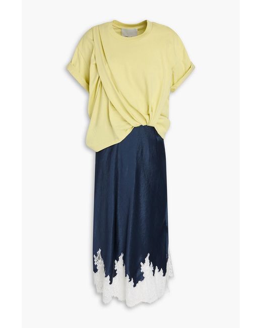 3.1 Phillip Lim Blue Draped Cotton-Jersey And Satin Midi Dress