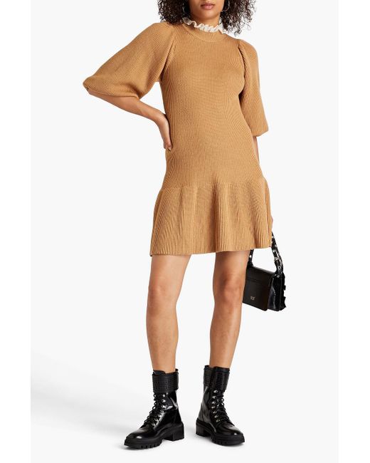 RED Valentino Brown Point D'esprit-trimmed Wool Mini Dress