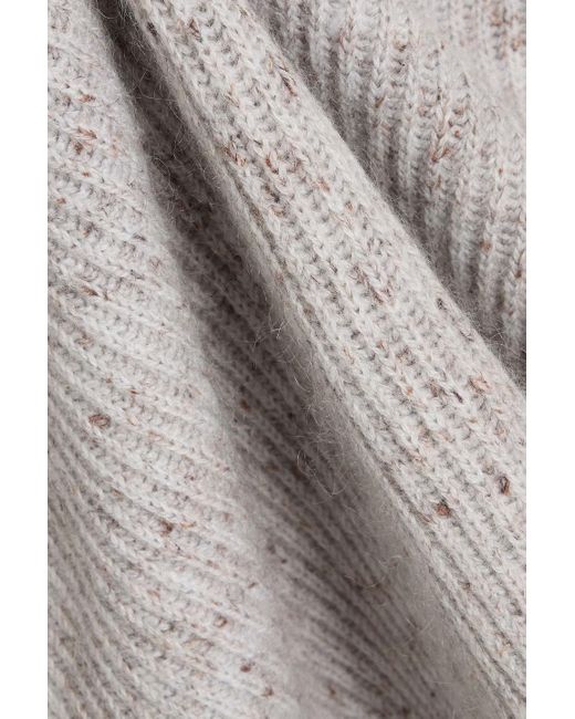 Brunello Cucinelli White Donegal Ribbed Wool-Blend Sweater