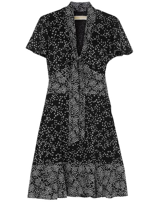 MICHAEL Michael Kors Black Pussy-bow Printed Crepe Mini Dress