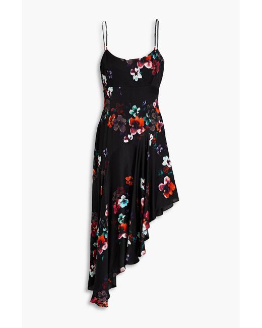 Nicholas Black Asymmetric Floral-print Sateen Dress