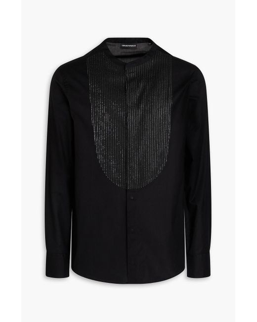 Emporio Armani Black Paneled Cotton-poplin Shirt for men
