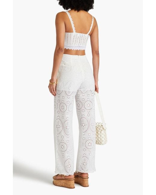 Charo Ruiz Blue Brigid Broderie Anglaise Cotton-blend Wide-leg Pants
