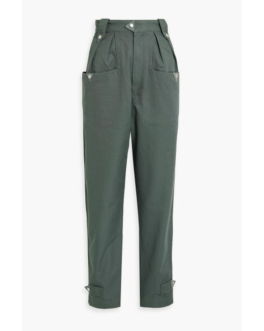 Isabel Marant Green Pulcie Suede-trimmed Cotton Tapered Pants