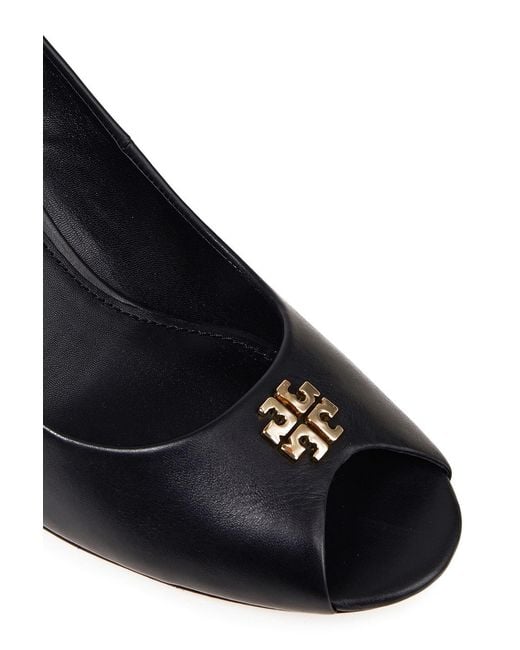 Tory Burch Black Jolie 85 Leather Wedge Pumps