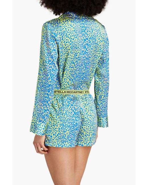 Stella McCartney Blue Leopard-print Silk-blend Satin Pajama Shorts