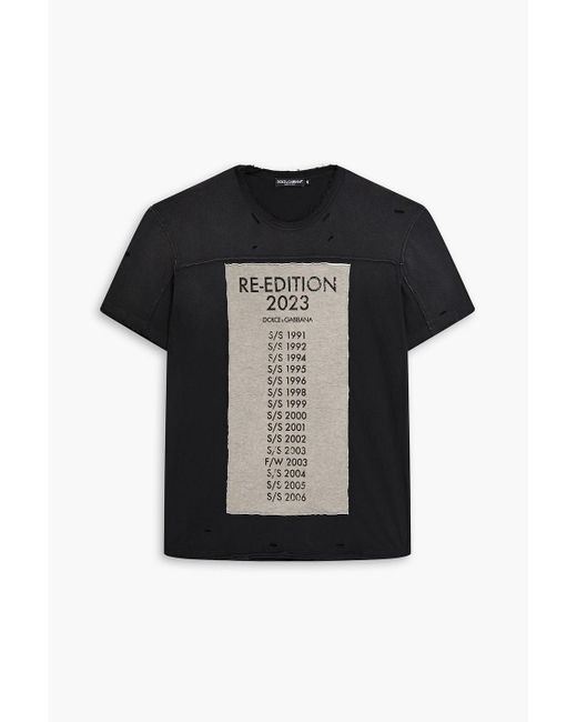 Dolce & Gabbana Bedrucktes t-shirt aus baumwoll-jersey in distressed-optik in Black für Herren