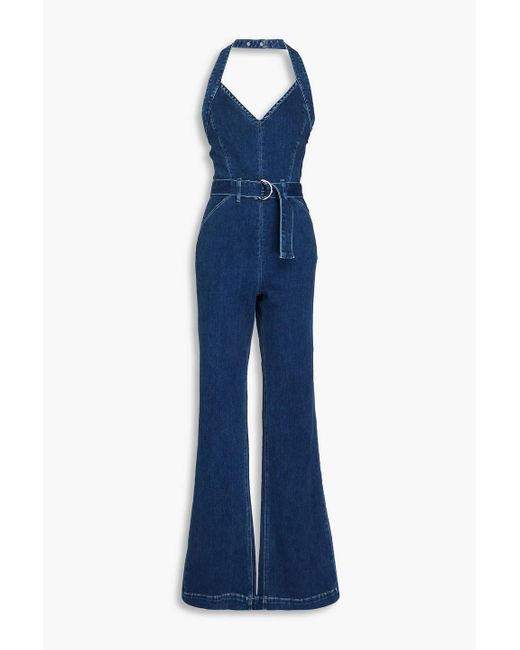 PAIGE Blue Leenah Belted Denim Halterneck Jumpsuit