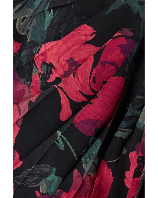 Dries Van Noten Red Asymmetrisches wickelkleid aus crêpe de chine mit blumenprint