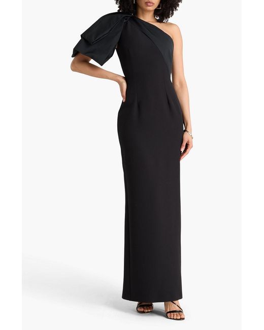 Safiyaa Black One-shoulder Bow-detailed Crepe And Faille Gown