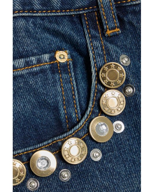 Area Blue Cutout Embellished High-Rise Wide-Leg Jeans