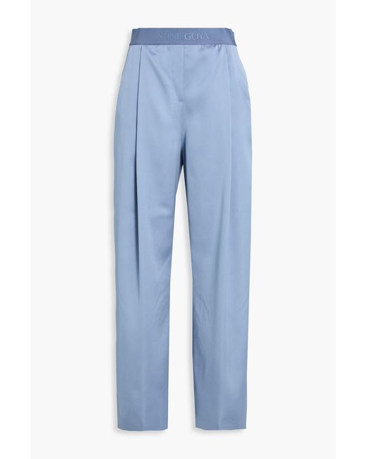 Stine Goya Blue Pleated Satin-twill Wide-leg Pants