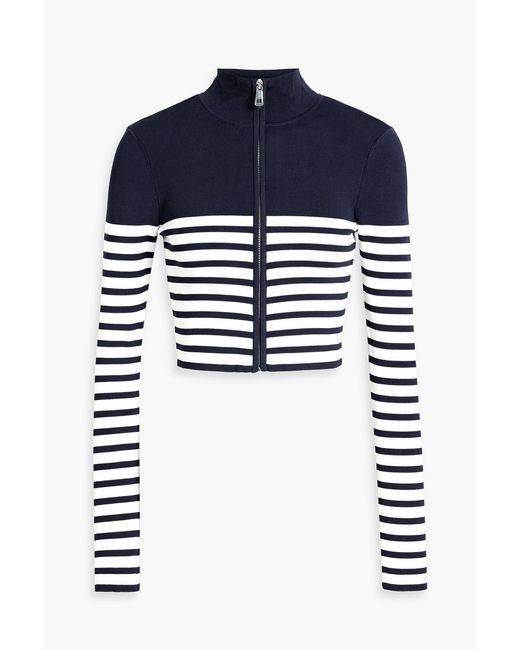 Staud Blue Raft Striped Ribbed-knit Cardigan