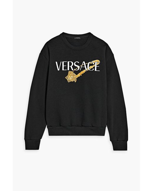 Versace Black Embroidered Cotton-blend Fleece Sweatshirt