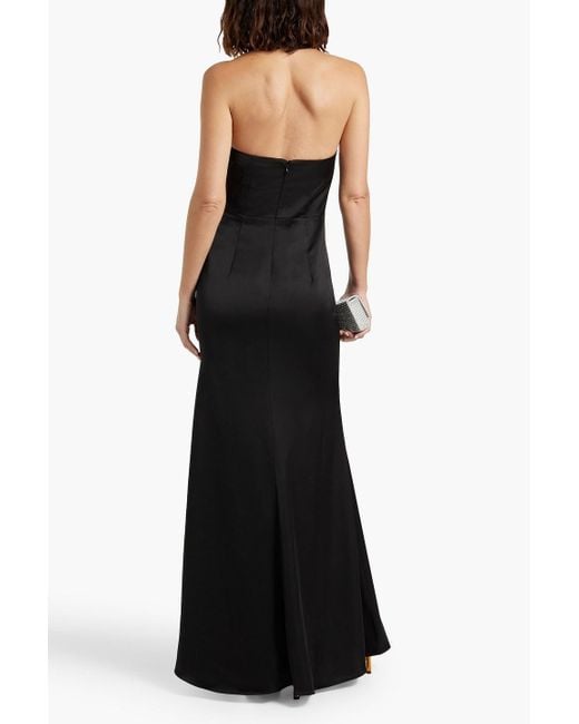 Halston Heritage Black Gemi Knotted Satin-crepe Halterneck Gown