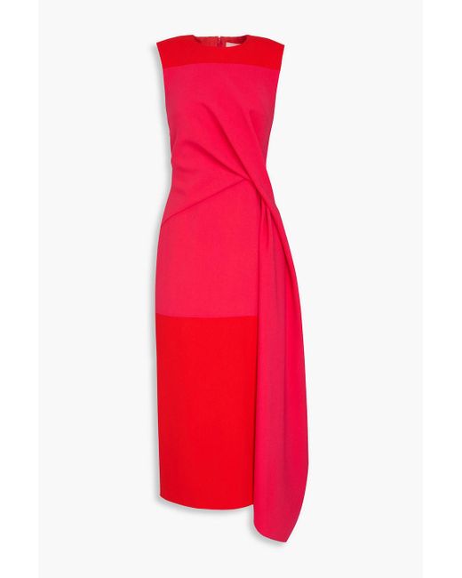 Roksanda Red Sivanna Draped Two-Tone Crepe Midi Dress