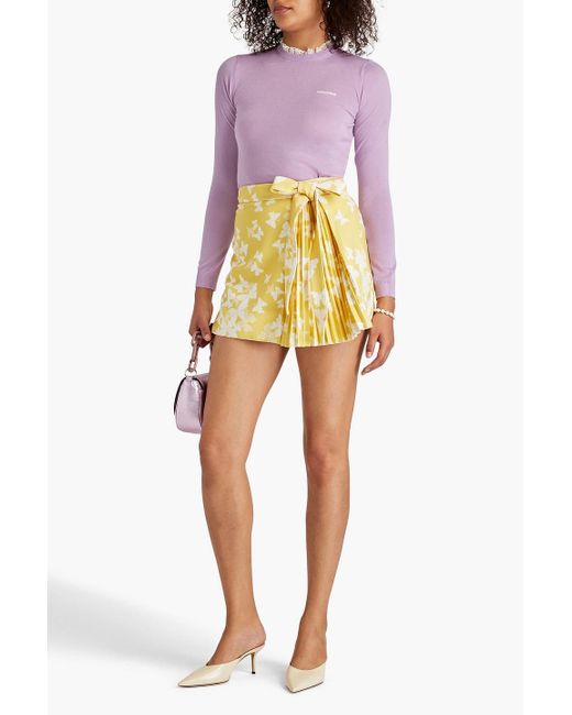 RED Valentino Yellow Skirt-effect Bow-embellished Printed Stretch-crepe Shorts