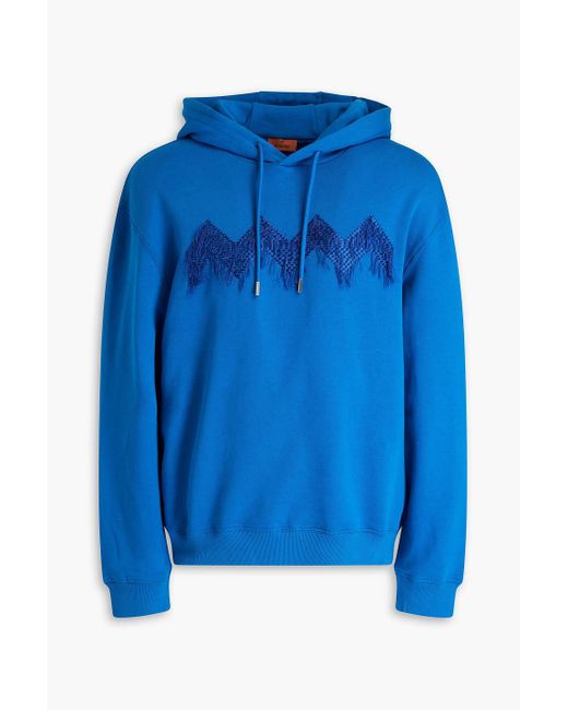 Missoni Blue Embroidered Cotton-fleece Hoodie for men