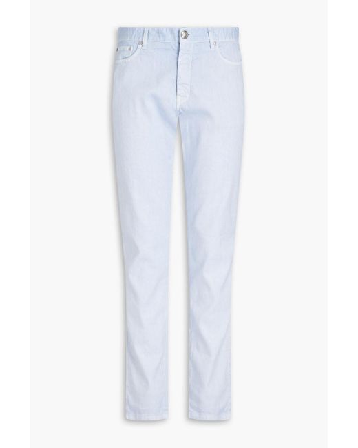 120% Lino Blue Faded Twill Trousers for men