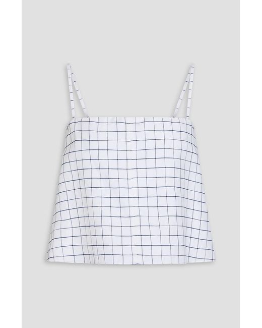 Vince White Convertible Cropped Checked Woven Top