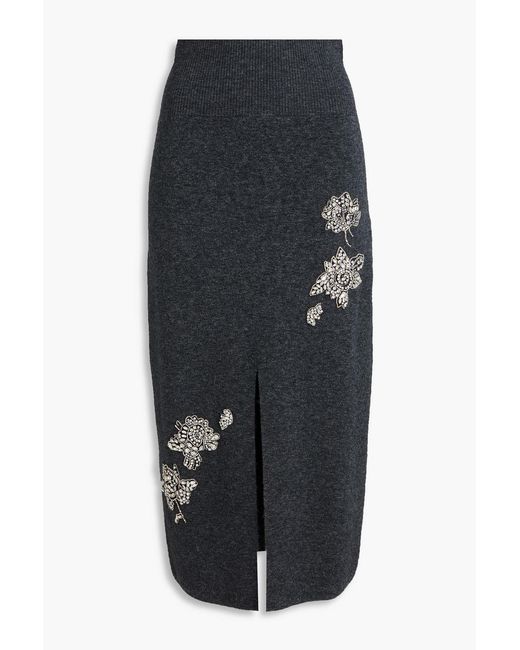 Erdem Black Embellished Stretch-Knit Midi Pencil Skirt