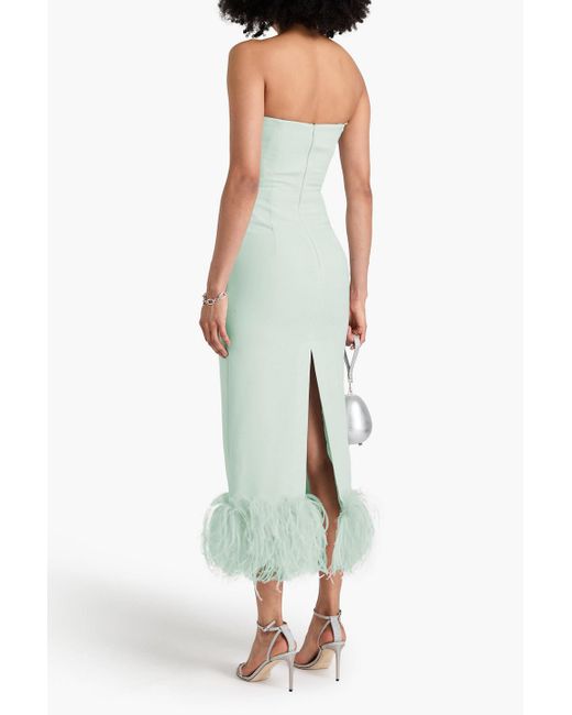 16Arlington White Minelli Strapless Feather-trimmed Crepe Midi Dress