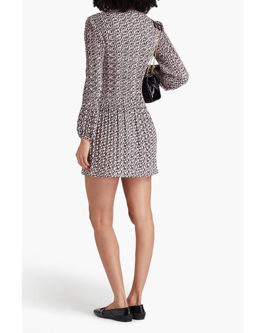 Maje Gray Pleated Printed Twill Mini Dress