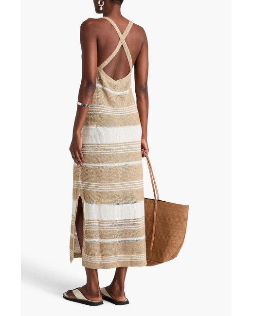 Fabiana Filippi White Metallic Striped Linen And Wool-blend Maxi Dress