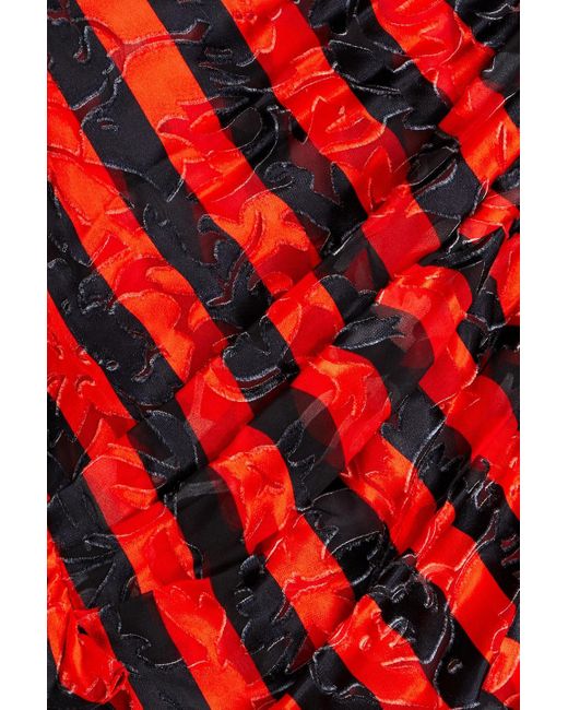 Preen By Thornton Bregazzi Red Ruffled Striped Devoré-chiffon Midi Dress