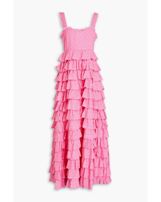 LoveShackFancy Pink Idra Polka-dot Tiered Cotton Maxi Dress