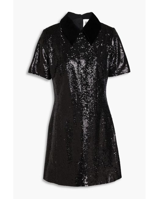 Claudie Pierlot Black Velvet-trimmed Sequined Crepe Mini Dress