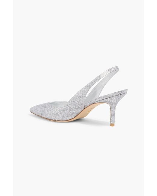 Stuart Weitzman White Eva 75 Lamé Slingback Pumps