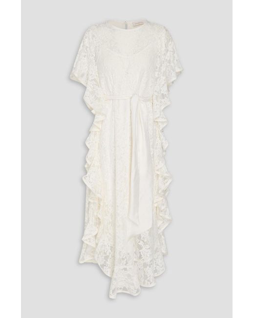 Zimmermann White Ruffled Cotton-Blend Lace Midi Dress