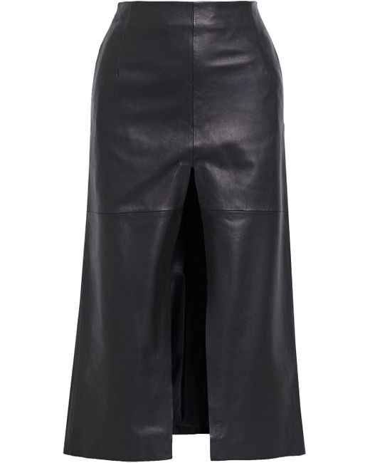 Muubaa Zoe Leather Midi Skirt in Black | Lyst Canada