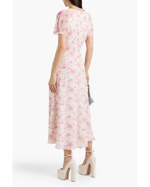 Mikael Aghal Pink Floral-print Chiffon Midi Dress