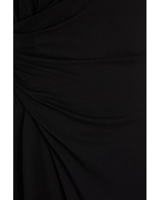FRAME Black Draped Cotton-jersey Midi Dress