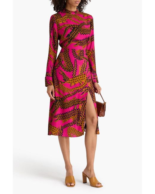 Farm Rio Red Printed Crepe Midi Dress
