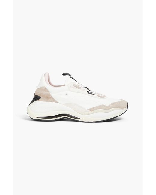 Emporio Armani White Suede And Twill Sneakers