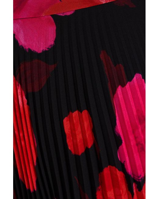 Erdem Red Pleated Floral-Print Georgette Midi Skirt