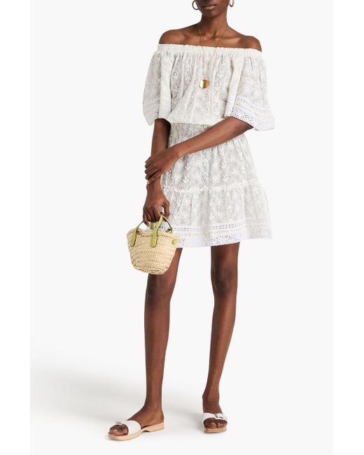 Melissa Odabash Natural Michelle Off-the-shoulder Embroidered Georgette Mini Dress