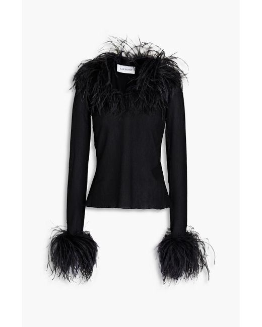 16Arlington Black Pendall Feather-embellished Gauze Top