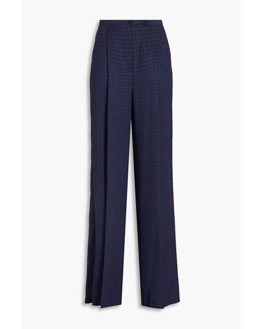 Emporio Armani Blue Pleated Jacquard Wide-leg Pants