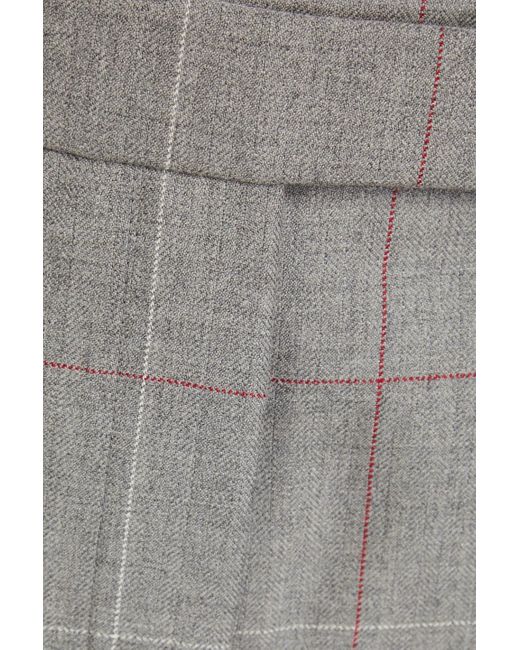 Thom Browne Gray Cropped Checked Wool-jacquard Slim-leg Pants