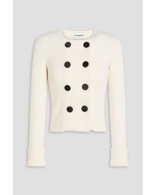 Claudie Pierlot Natural Double-Breasted Cotton And Wool-Blend Cardigan
