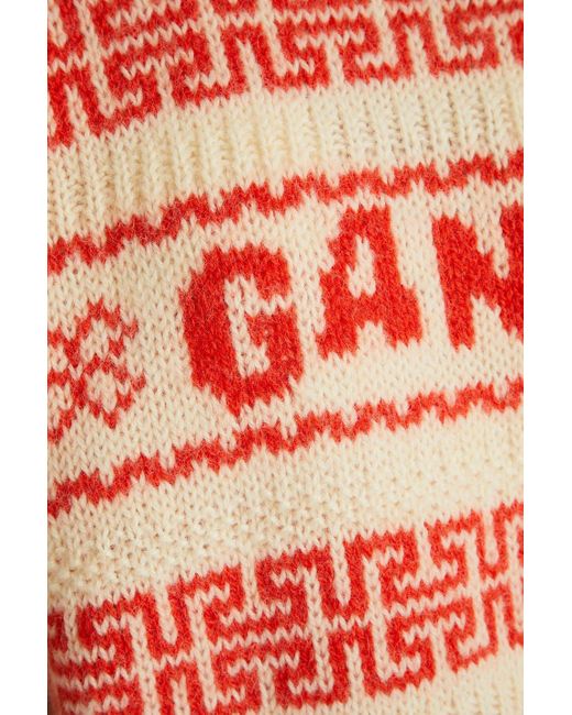 Ganni Red Women's Logo Wool Pullover