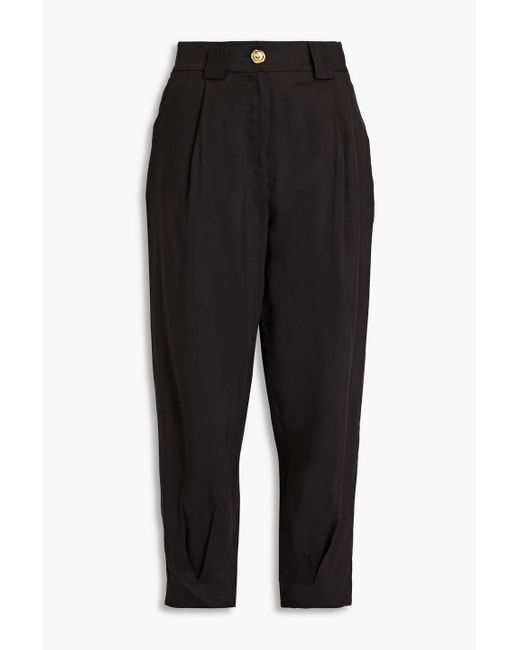 Aje. Black Cropped Linen-blend Tapered Pants