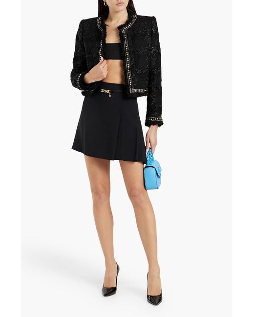 Versace Black Belted Pleated Crepe Mini Skirt