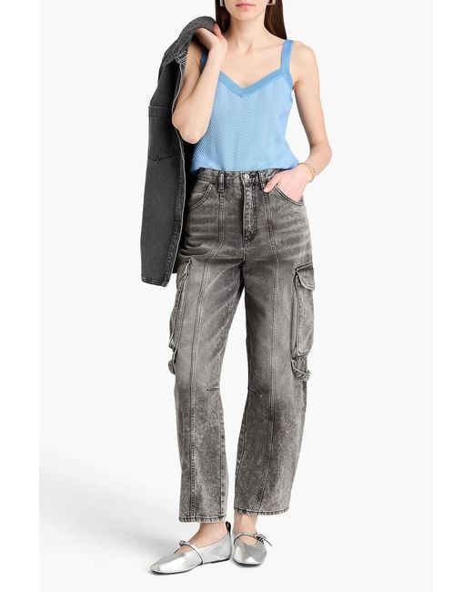 Missoni Blue Crochet-Knit Cotton-Blend Top
