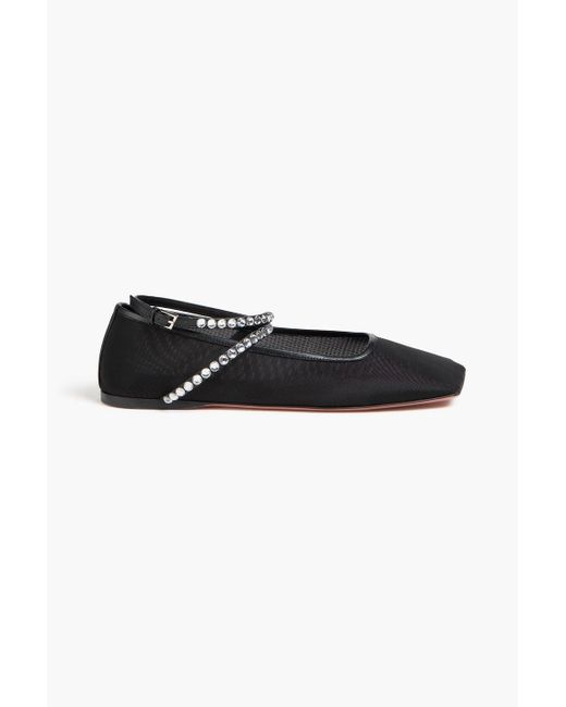 AMINA MUADDI Black Crystal-embellished Mesh Ballet Flats
