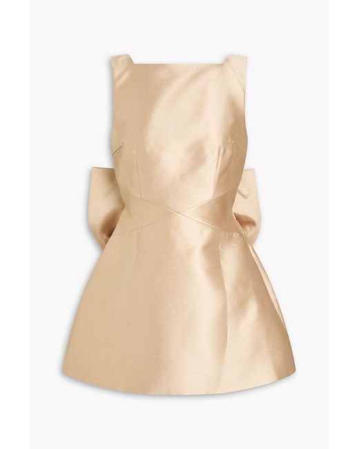 Odd Muse Natural Bow-detailed Metallic Satin-twill Mini Dress